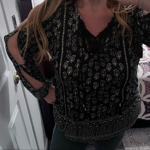 Lucky Brand black and white paisley print blouse